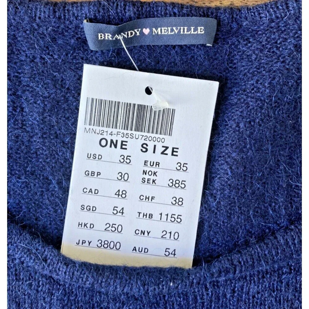 Brandy Melville Mohair Sweater Navy One Size Navy Lightweight Spring Summer - Picture 3 of 4